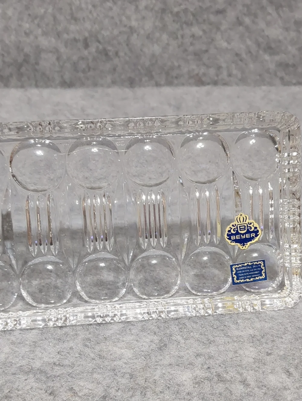 Beyer Bleikristall 3-piece sugar, creamer, and serving tray set Germany Crystal